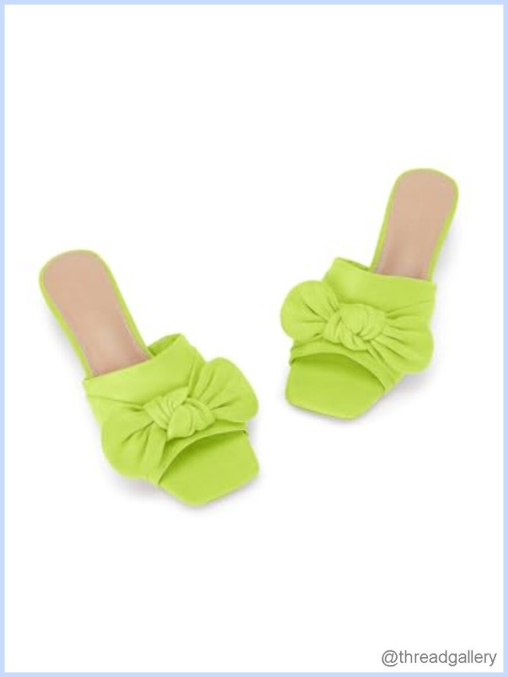 Womens Bow Slides Sandals Wide Width Slip On Chunky Low Heels Square Open Toe